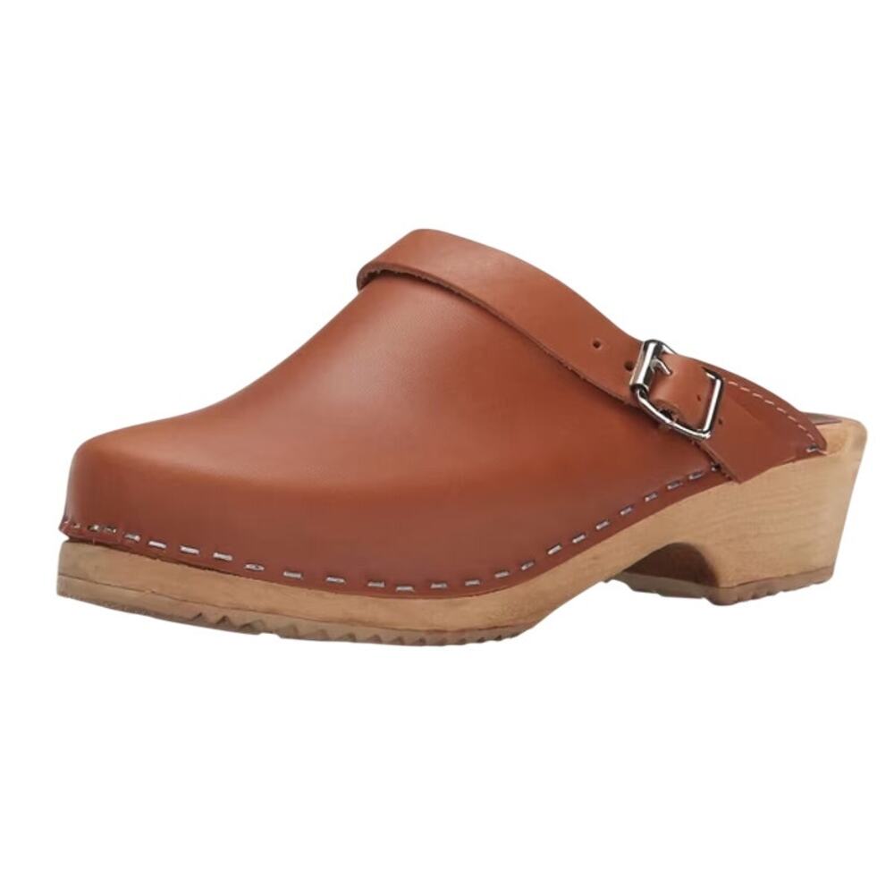 MIA Womens Alma Clogs EU 38 US 8 Luggage Brown Leather Slip On Swedish NIB